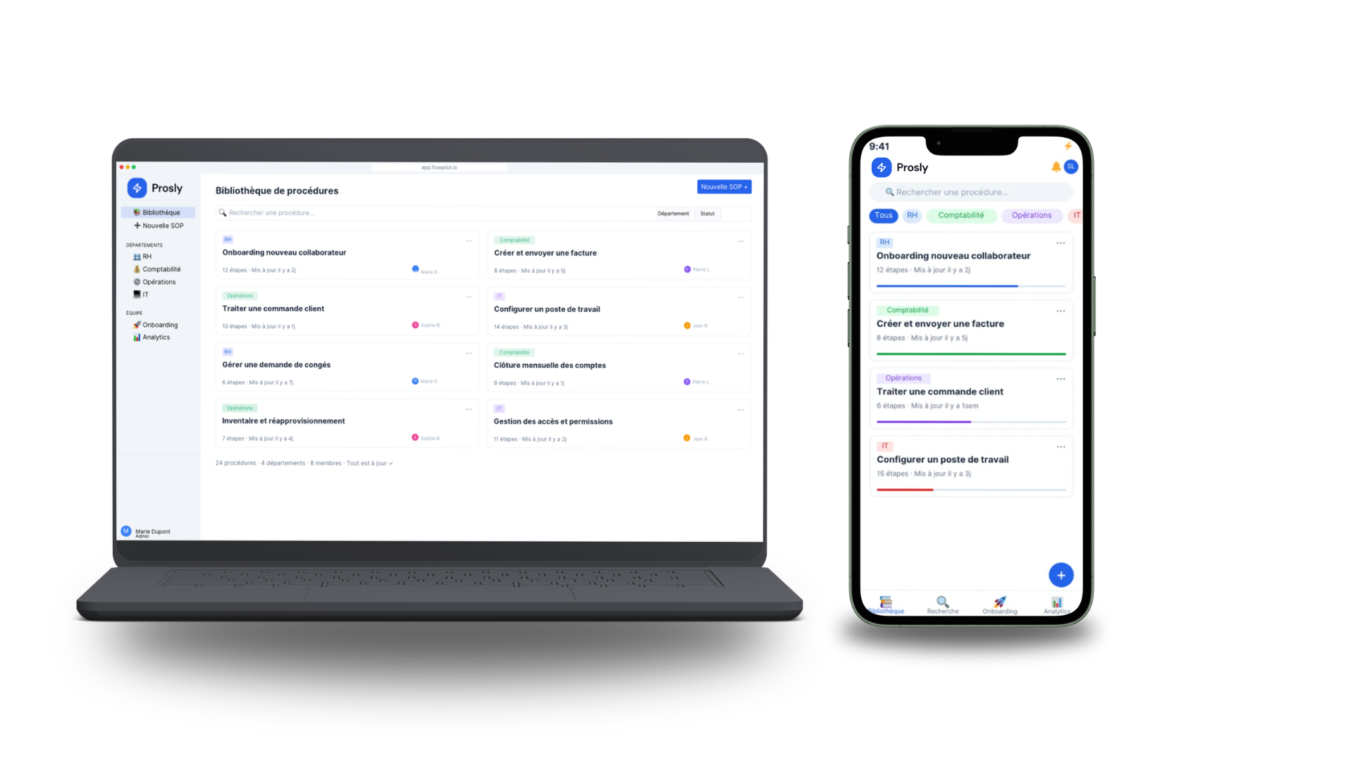 Prosly sur desktop et mobile